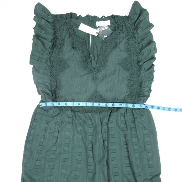 By Anthropologie Embroidered Flounce Jumpsuit Green Blue Sage XS - Picture 5 of 10